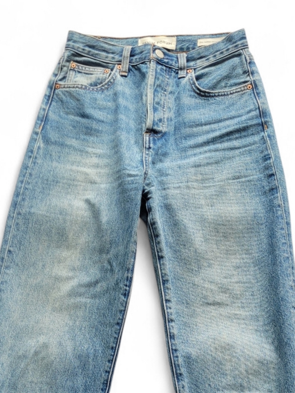 Denim Forum Farrah Wide Leg High Rise Crop Jeans Raw Hem Blue 25 - Picture 3 of 16